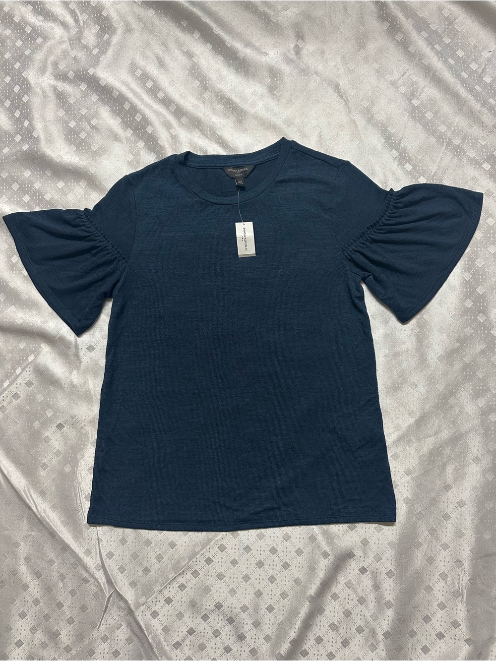 Banana Republic Navy Short Sleeve Ruffle-Sleeve Tee